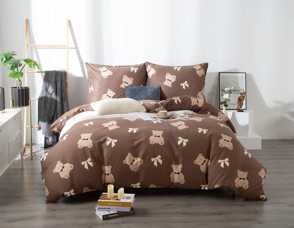 Saténová posteľná bielizeň BEAR DARK hnedá Rozmer: 200x200 cm