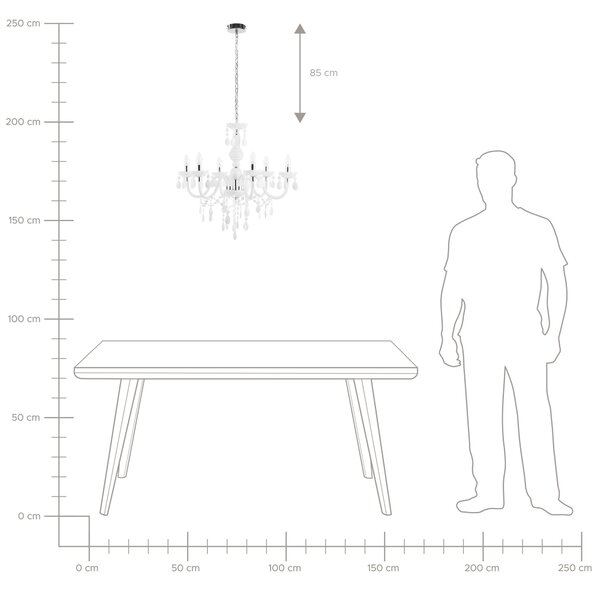 Luster biely s kryštálmi 155 cm so 6 žiarovkami moderný glamour štýl obývačka jedáleň
