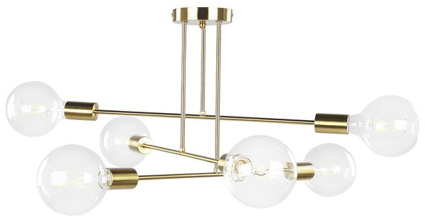 Stropná lampa zlatá kov lesklý povrch 6 žiaroviek moderný industriálny štýl na strop obývačka