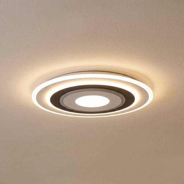 Lindby stropné LED svetlo Rebeka, okrúhle, Ø 70 cm, stmievateľné, Biela / opálová, Obývacia izba / jedáleň, Plast, Moderný, Závesné svietidlo