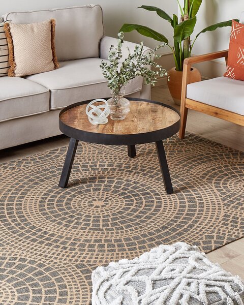 Koberec béžový a sivý jutový 160 x 230 cm obdĺžnikový s geometrickým vzorom s krátkym vlasom boho štýl spálňa obývacia izba