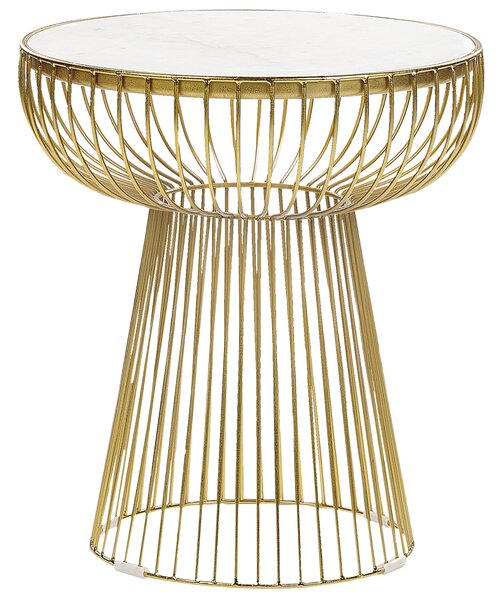 Príručný stolík biela mramorová doska zlatý kovový podstavec 41 x 41 cm okrúhly elegantný moderný štýl obývacia izba spálňa