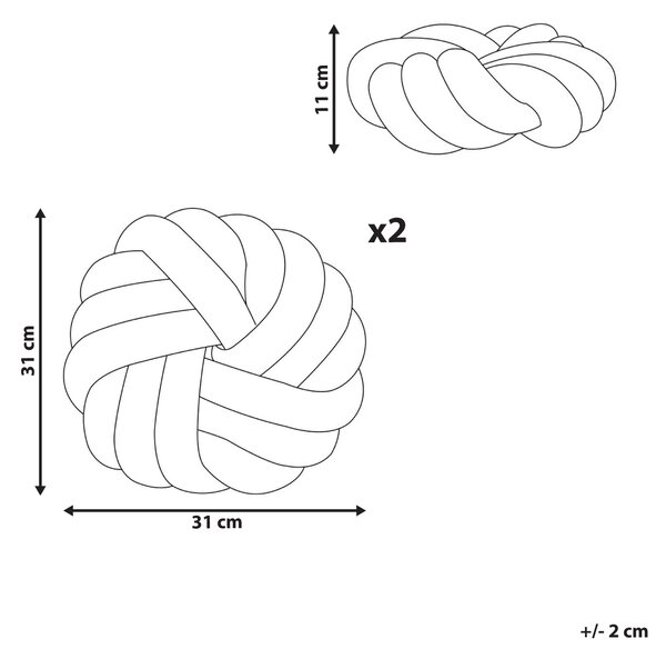 Súprava 2 dekoratívnych vankúšov sivá z buklé v tvare uzla 31 x 11 cm moderný doplnok do interiéru
