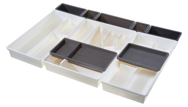 Příborník, organizéry do šuplíku, 10- dílný set, BELLA bílá - antracit 70 x 50 cm