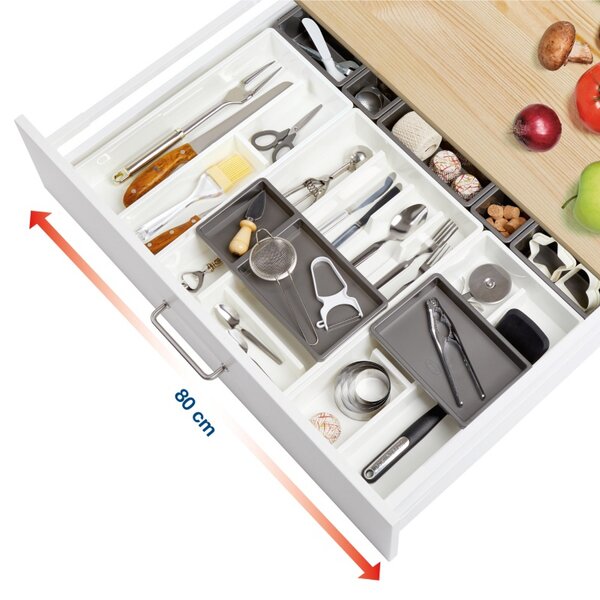 Příborník, organizéry do šuplíku, 10- dílný set, BELLA bílá - antracit 70 x 50 cm