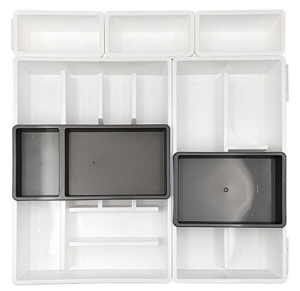 Příborník, organizéry do šuplíku, 10- dílný set, BELLA bílá - antracit 70 x 50 cm