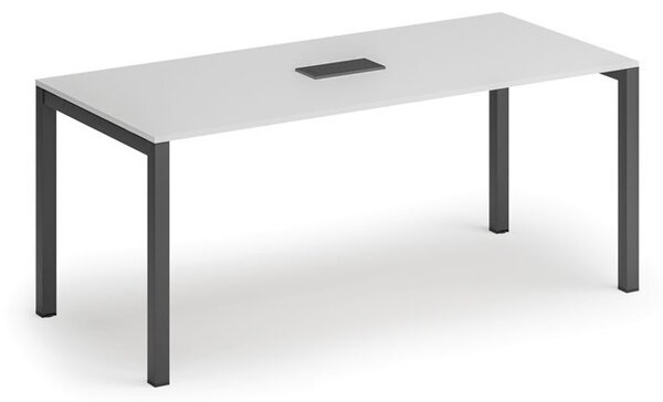 Rokovací stôl PRIMO SQUARE, 180x80 cm, biela + stolná zásuvka TYP VI, čierna