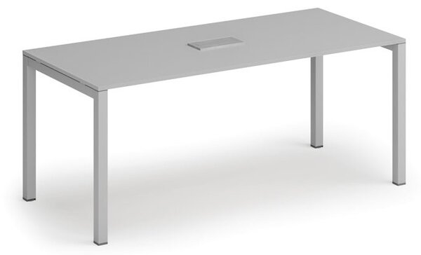 Rokovací stôl PRIMO SQUARE, 180x80 cm, sivá + stolová zásuvka TYP VI, strieborná
