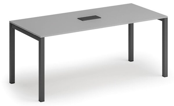 Rokovací stôl PRIMO SQUARE, 180x80 cm, sivá + stolná zásuvka TYP VI, čierna