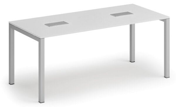 Rokovací stôl PRIMO SQUARE, 180x80 cm, biela + 2x stolná zásuvka TYP I, strieborná