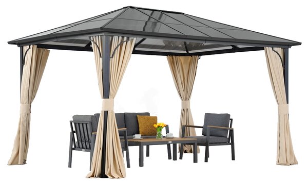 Moderný záhradný altánok Santiago 3x4m so závesmi Garden Point béžovej farby