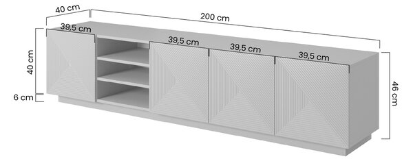 RTV skrinka Asha 200 cm s ryhovaným čelom - artisan / rivier stone mat