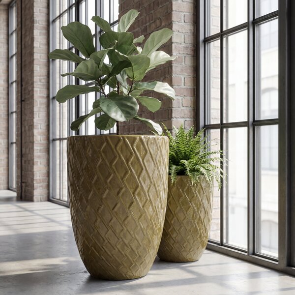 Vzorovaný keramický kvetináč Zeus 2 - Olivovo Zelený L (30 x 44 cm)