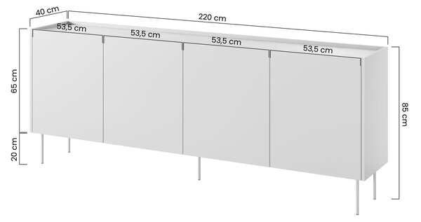 Čierna matná komoda Desin 220 cm so štyrmi dverami - duba nagano