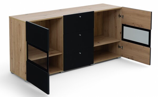 Komoda Baros 26 132 cm so zásuvkami - dub artisan / čierny mat