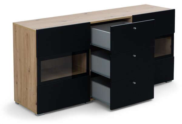 Komoda Baros 26 132 cm so zásuvkami - dub artisan / čierny mat