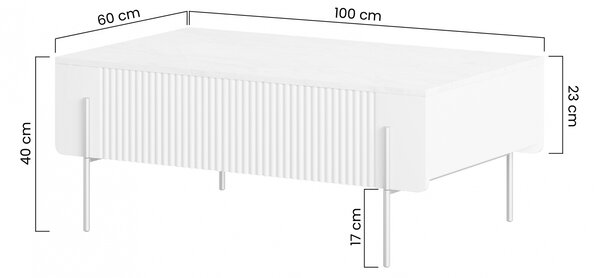 Kávový stolík Malmi 100 cm so zásuvkami - kasmír / krémová biela / zlaté nohy