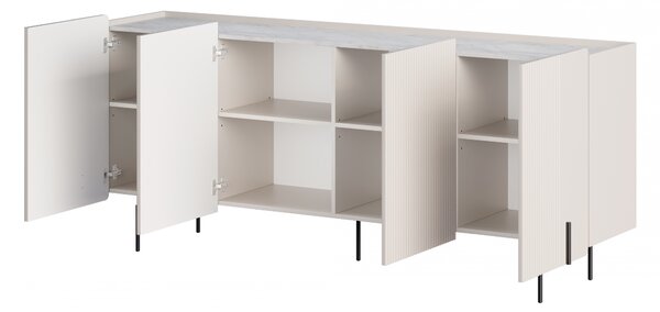 Komoda Malmi 200 cm štvordverová - kašmír / crema bianca / čierne nožičky