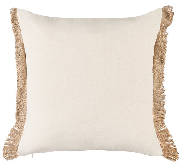Sada 2 dekoratívnych vankúšov béžová polyester 45 x 45 cm štvorcový tvar geometrický vzor so strapcami boho retro štýl doplnky
