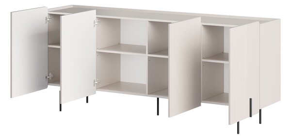 Komoda Malmi 200 cm štvordverová - kašmír / čierne nožičky