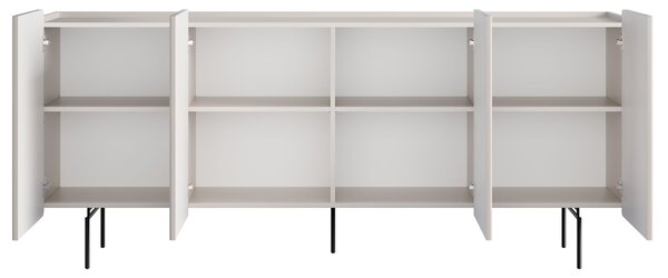 Komoda Malmi 200 cm štvordverová - kašmír / čierne nožičky