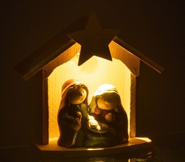 Prírodný svietiaci Betlehem s keramickými postavičkami Nativity - 14*6*15 cm - J-Line by Jolipa