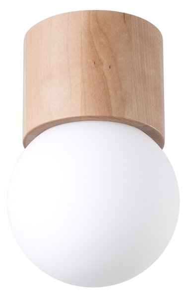 Stropné svietidlo Boomo, 1x biele sklenené tienidlo, drevo, (19 cm)