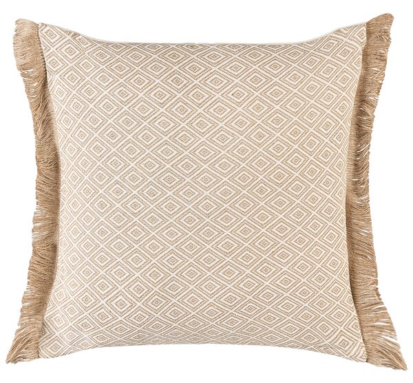 Sada 2 dekoratívnych vankúšov béžová polyester 45 x 45 cm štvorcový tvar geometrický vzor so strapcami boho retro štýl doplnky