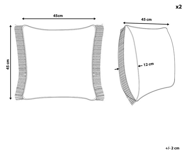 Sada 2 dekoratívnych vankúšov béžová polyester 45 x 45 cm štvorcový tvar geometrický vzor so strapcami boho retro štýl doplnky