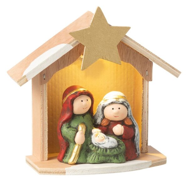 Prírodný svietiaci Betlehem s keramickými postavičkami Nativity - 14*6*15 cm - J-Line by Jolipa