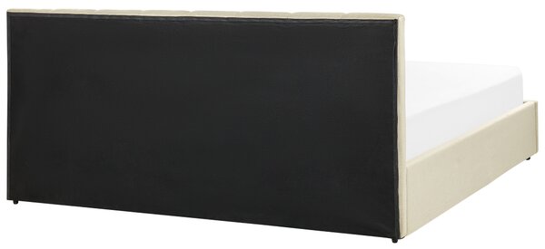 Posteľ béžová čalúnená 180 x 200 cm s úložným priestorom rám postele s roštom a čelom