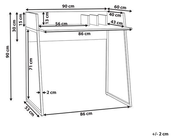 Písací stôl svetlé drevo a biela MDF materiál 90 x 60 cm pracovný stôl s organizérom