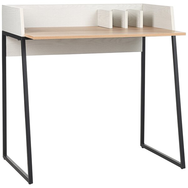 Písací stôl svetlé drevo a biela MDF materiál 90 x 60 cm pracovný stôl s organizérom