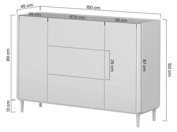 Komoda Elivo 150 cm so zásuvkami na nožičkách - kašmír / olejovaný dub