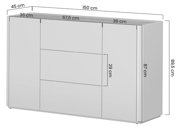 Komoda Elivo 150 cm so zásuvkami - kašmír / olejovaný dub
