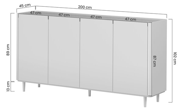 Komoda Elivo 200 cm štvordverová na nožičkách - kašmír / olejovaný dub