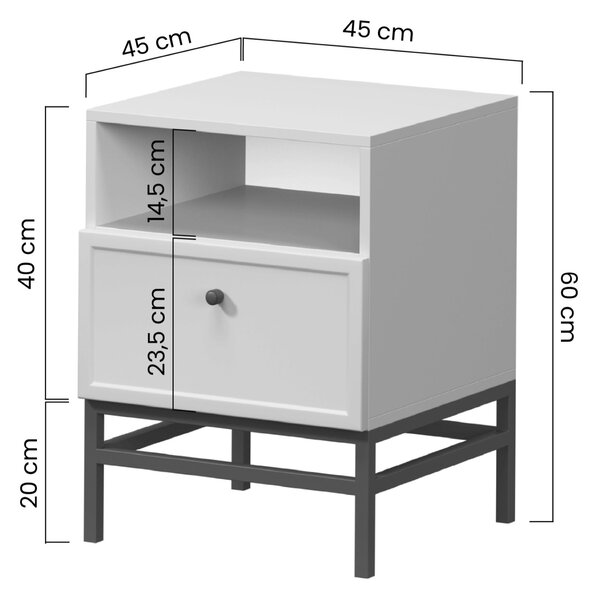 Nočný stolík so zásuvkou Lorini 45 cm - kašmír / čierne úchytky T-bar / rám