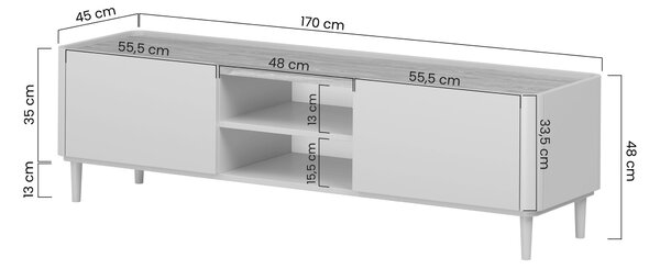 TV stolík Elivo 170 cm na nožičkách - eukalyptus / dub baltic dune