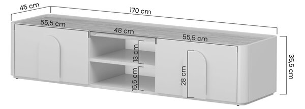 TV stolík Amilio 170 cm so zásuvkou - kašmír / olejovaný dub / úchytky svetlý dub