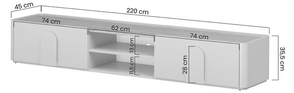 TV skrinka so zásuvkou Amilio 220 cm - kašmír / olejovaný dub / úchytky svetlý dub