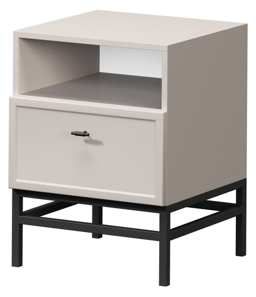 Nočný stolík so zásuvkou Lorini 45 cm - kašmír / čierne úchytky T-bar / rám