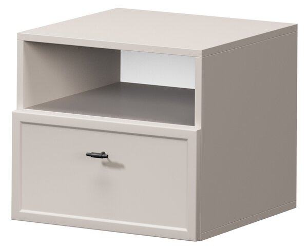 Závesný nočný stolík so zásuvkou Lorini 45 cm - kašmír / čierne úchytky T-bar