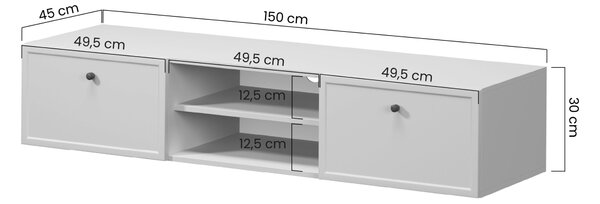 Závesný TV stolík Lorini 150 cm – kašmírová / čierne úchytky T