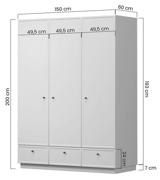 Šatníková skriňa Lorini 150 cm - kašmírová / zlaté úchytky T