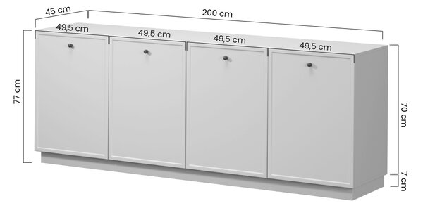 Komoda Lorini 200 cm štvordverová - kašmír / čierne úchytky T-bar