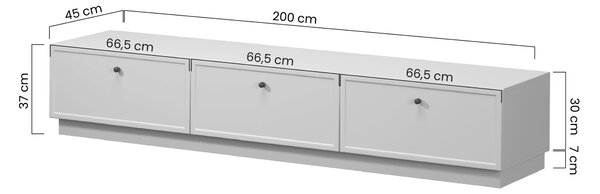 TV stolík Lorini 200 cm na sokli – kašmírová / čierna / úchytky T