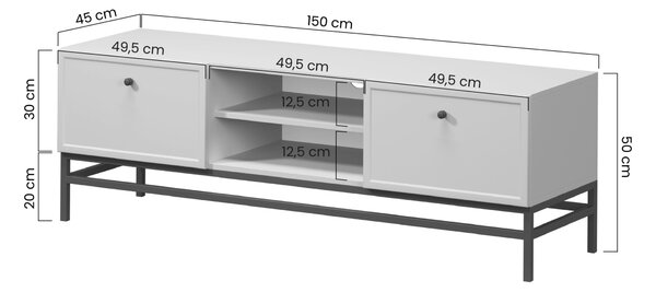TV stolík Lorini 150 cm na stojane – kašmírová / čierne úchytky T