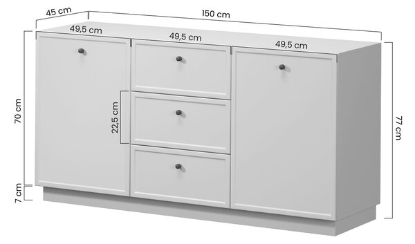 Komoda Lorini 150 cm so zásuvkami - kašmír / čierne úchytky T-bar