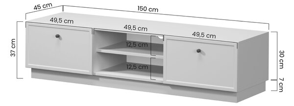 TV stolík Lorini 150 cm na sokli – kašmírová / čierne úchytky T
