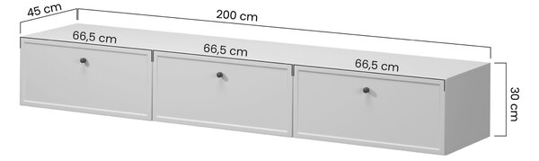 Závesná RTV skrinka Lorini 200 cm so zásuvkami - kasmír / čierne úchyty T-bar